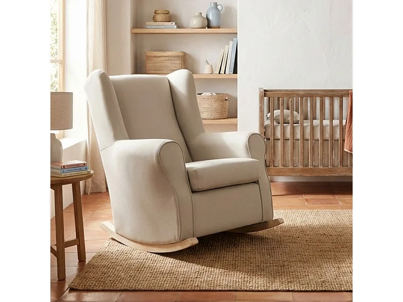 Schaukelsessel mit Beinen Holz beige 95x81x104cm