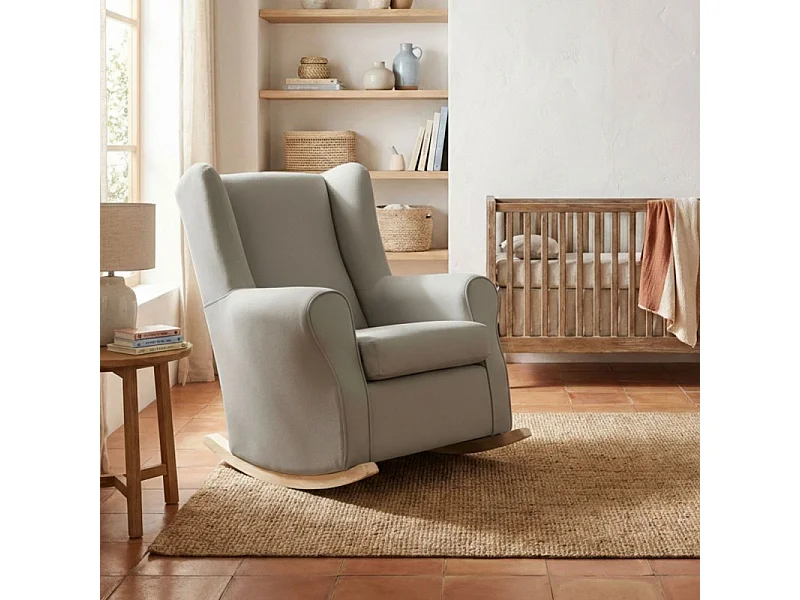 Poltrona de baloiço com pernas madeira cinzento 95x81x104cm