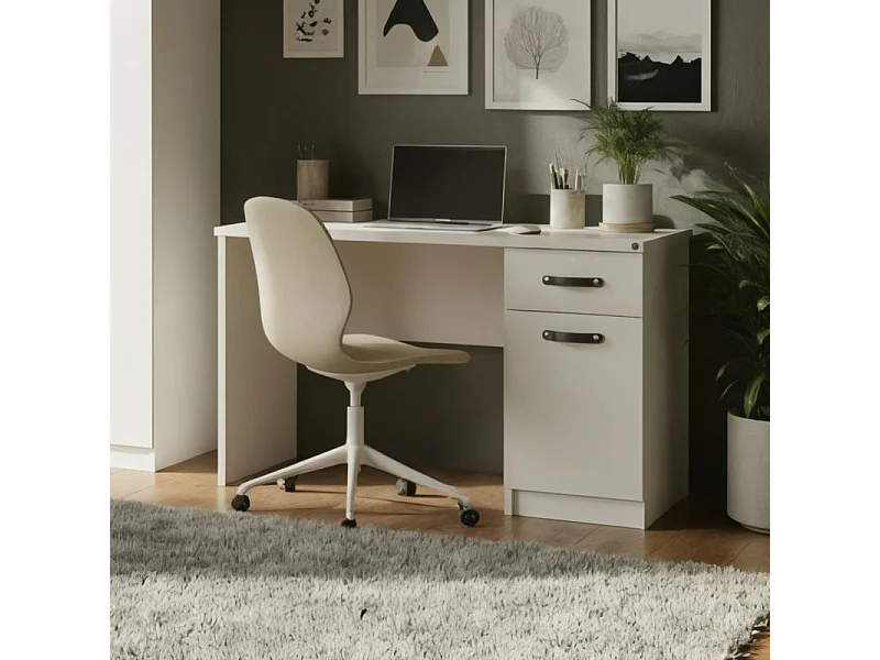 Schreibtisch mit Schublade und Tür weiß 78x125x59cm