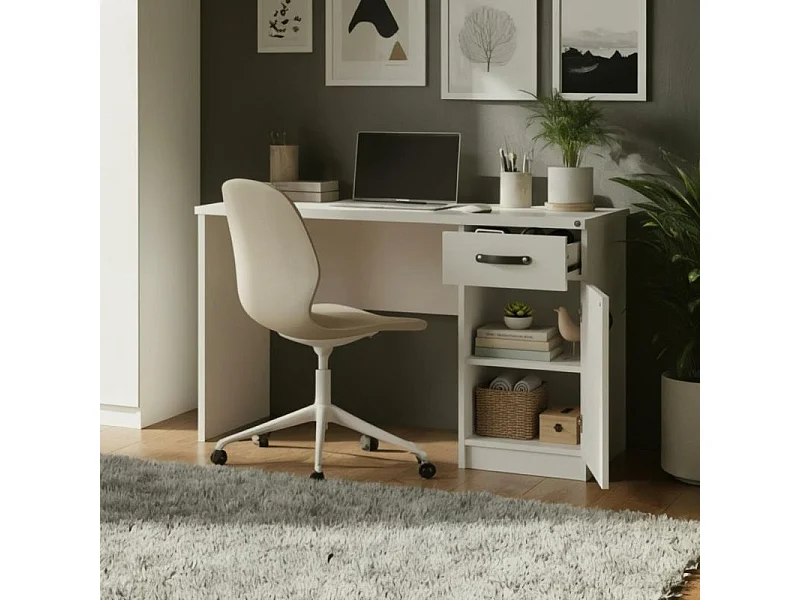 Schreibtisch mit Schublade und Tür weiß 78x125x59cm