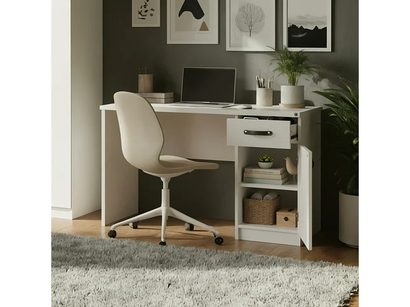 Bureau avec tiroir et porte blanc 78x125x59cm