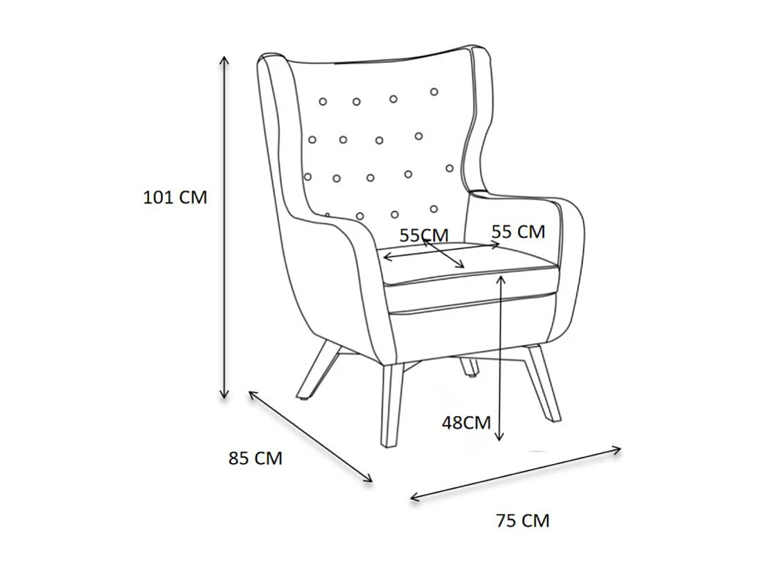 Fauteuil à oreilles polyester beige 101x75x85cm