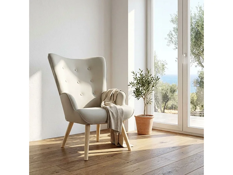 Schommelstoel met poten hout beige 96x66x74cm