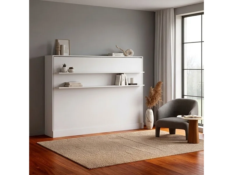 Lit escamotable horizontal mélamine blanc 153x214x38cm