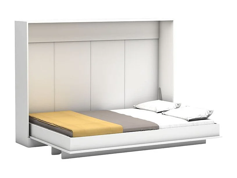 Lit escamotable horizontal mélamine blanc 153x214x38cm