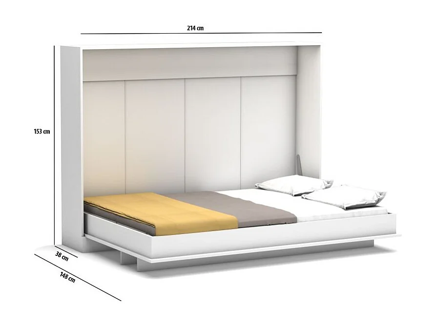 Lit escamotable horizontal mélamine blanc 153x214x38cm