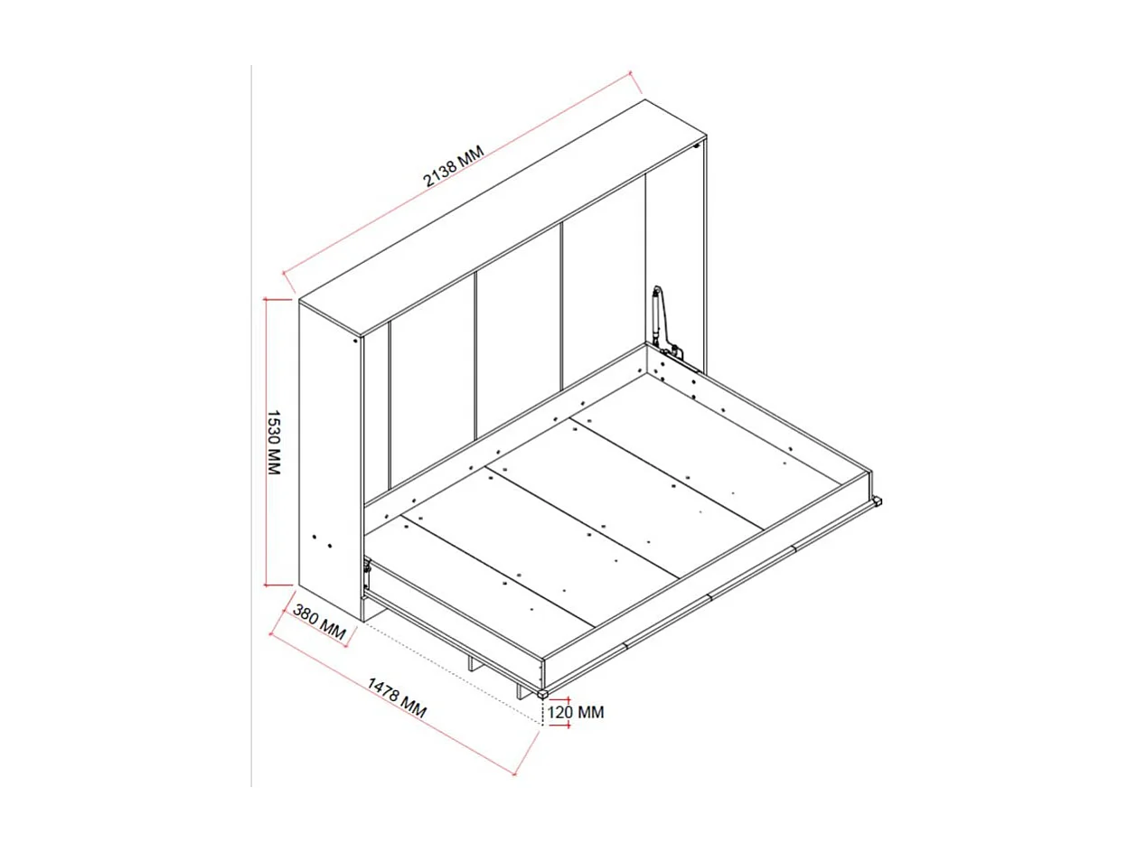Lit escamotable horizontal mélamine blanc 153x214x38cm