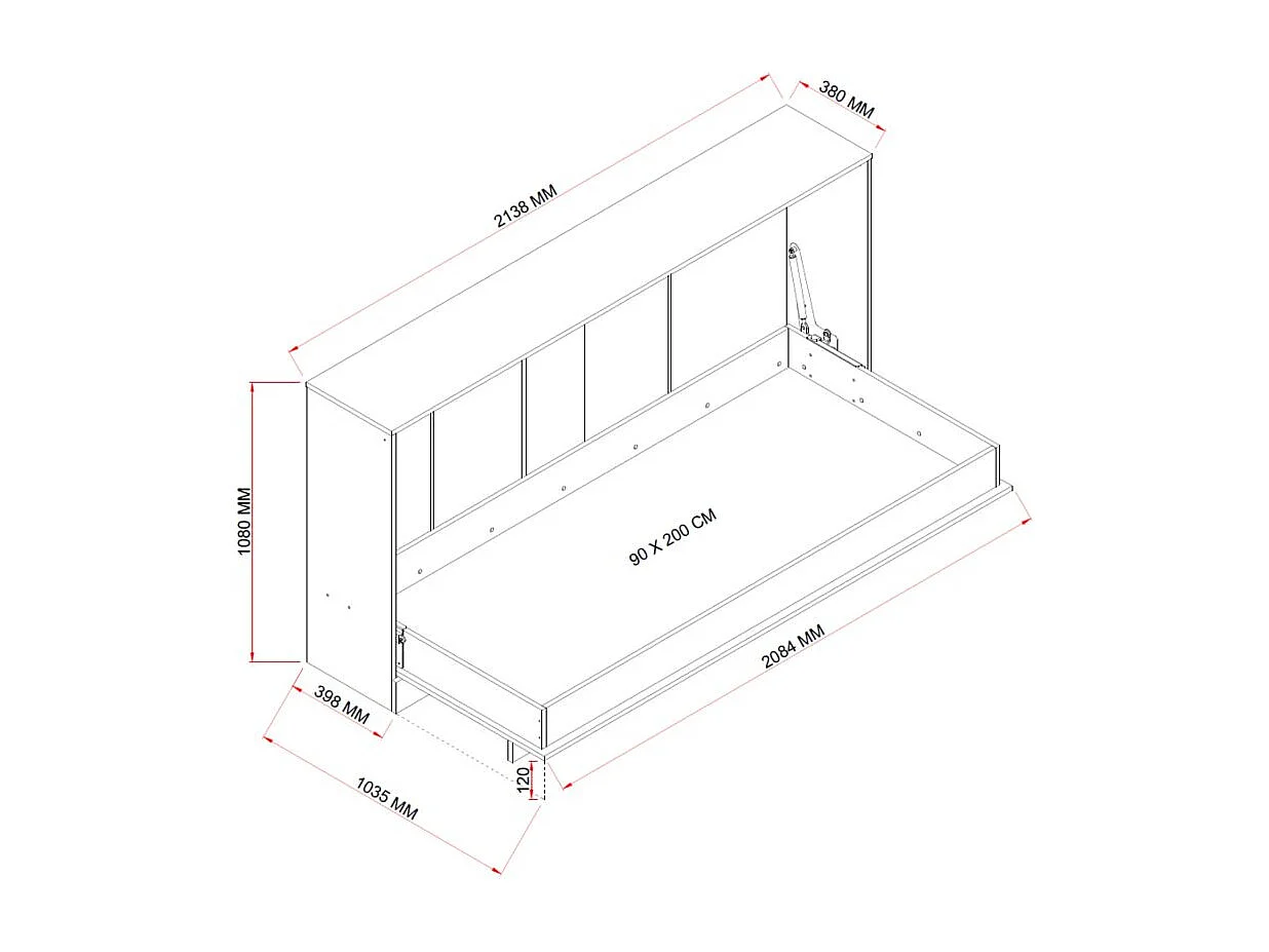 Lit escamotable blanc 108x215x38cm