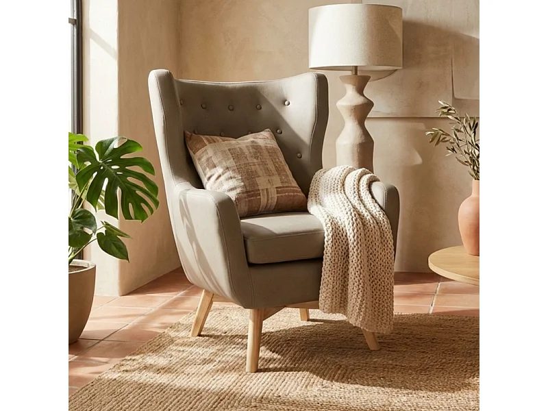 Fauteuil à oreilles polyester gris 101x75x85cm