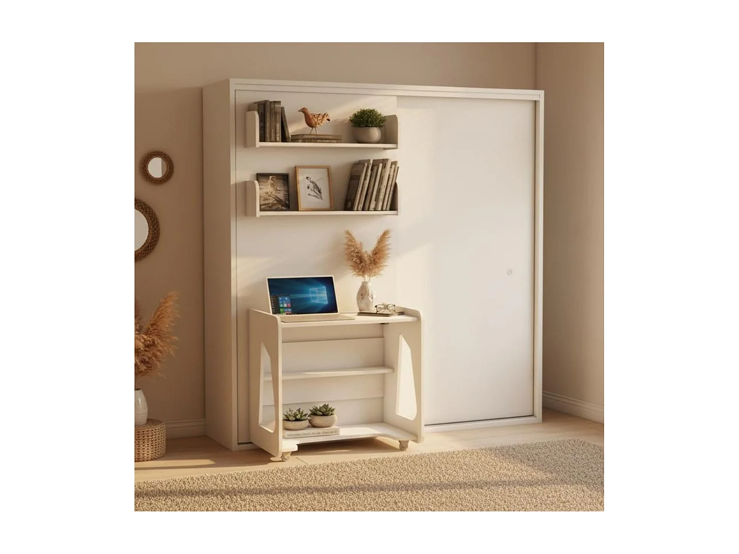 Lit escamotable chambre complète avec matelas blanc 208x200x212 cm