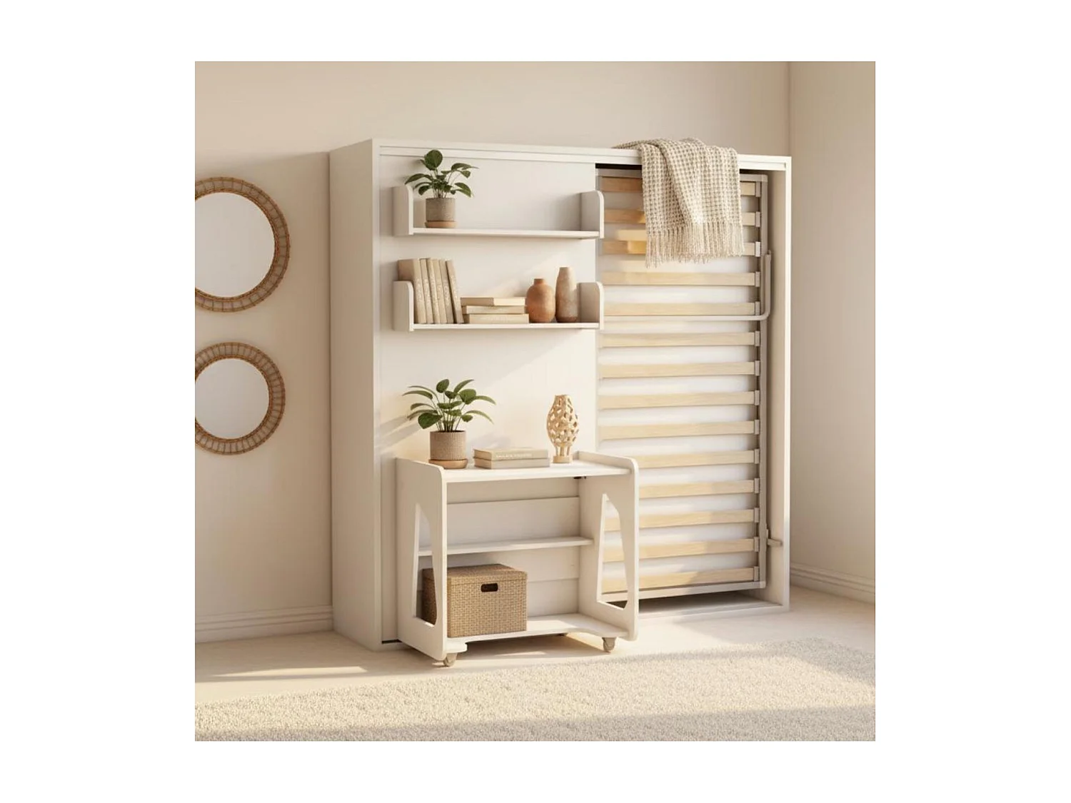 Lit escamotable chambre complète avec matelas blanc 208x200x212 cm