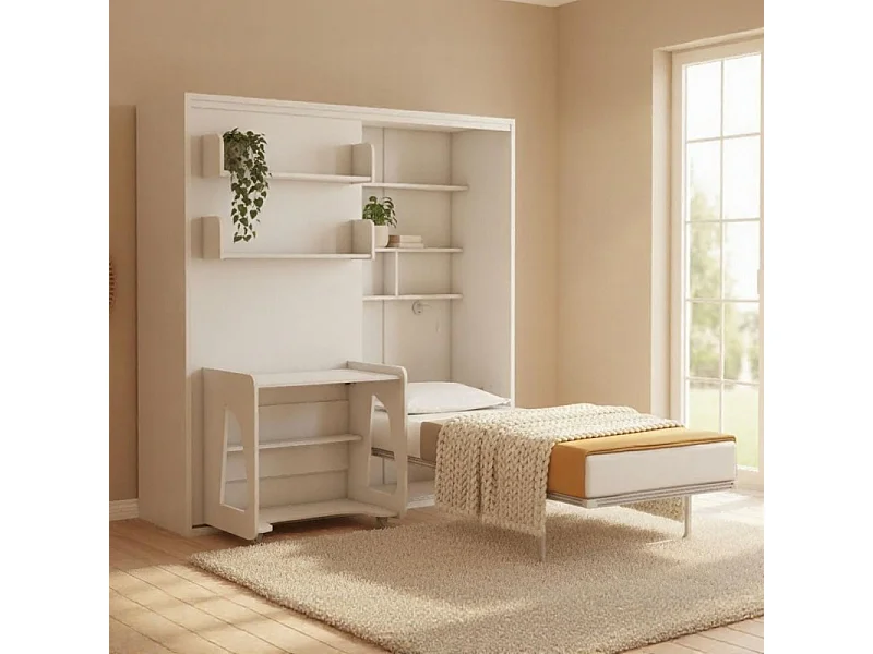 Lit escamotable chambre complète avec matelas blanc 208x200x212 cm
