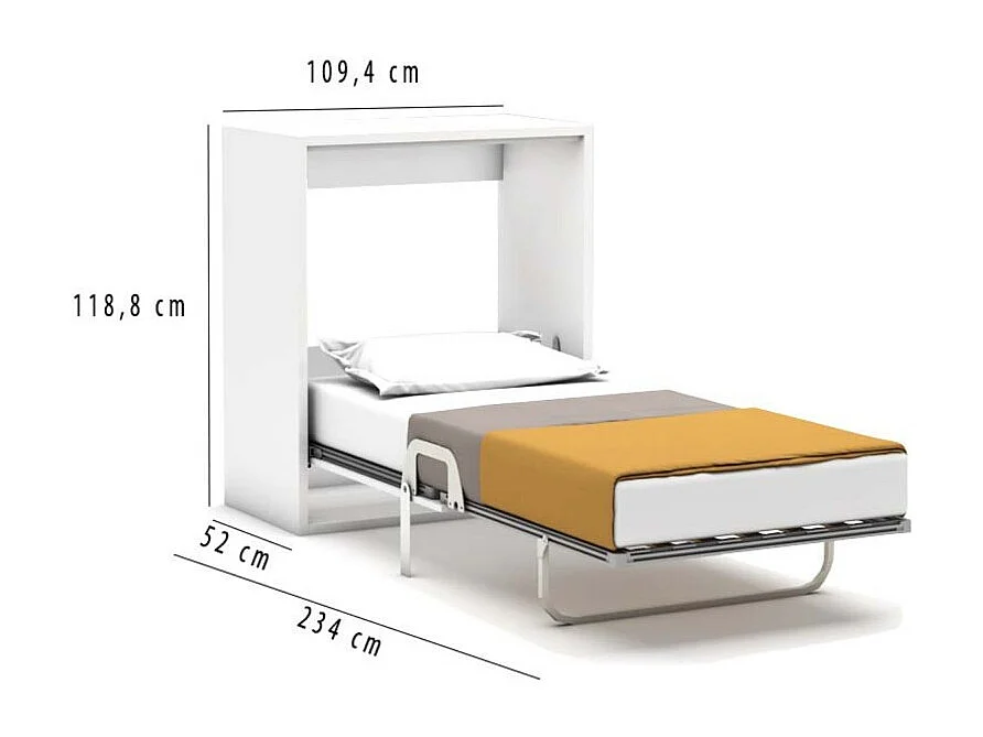 Opklapbed met matras wit 100x200cm