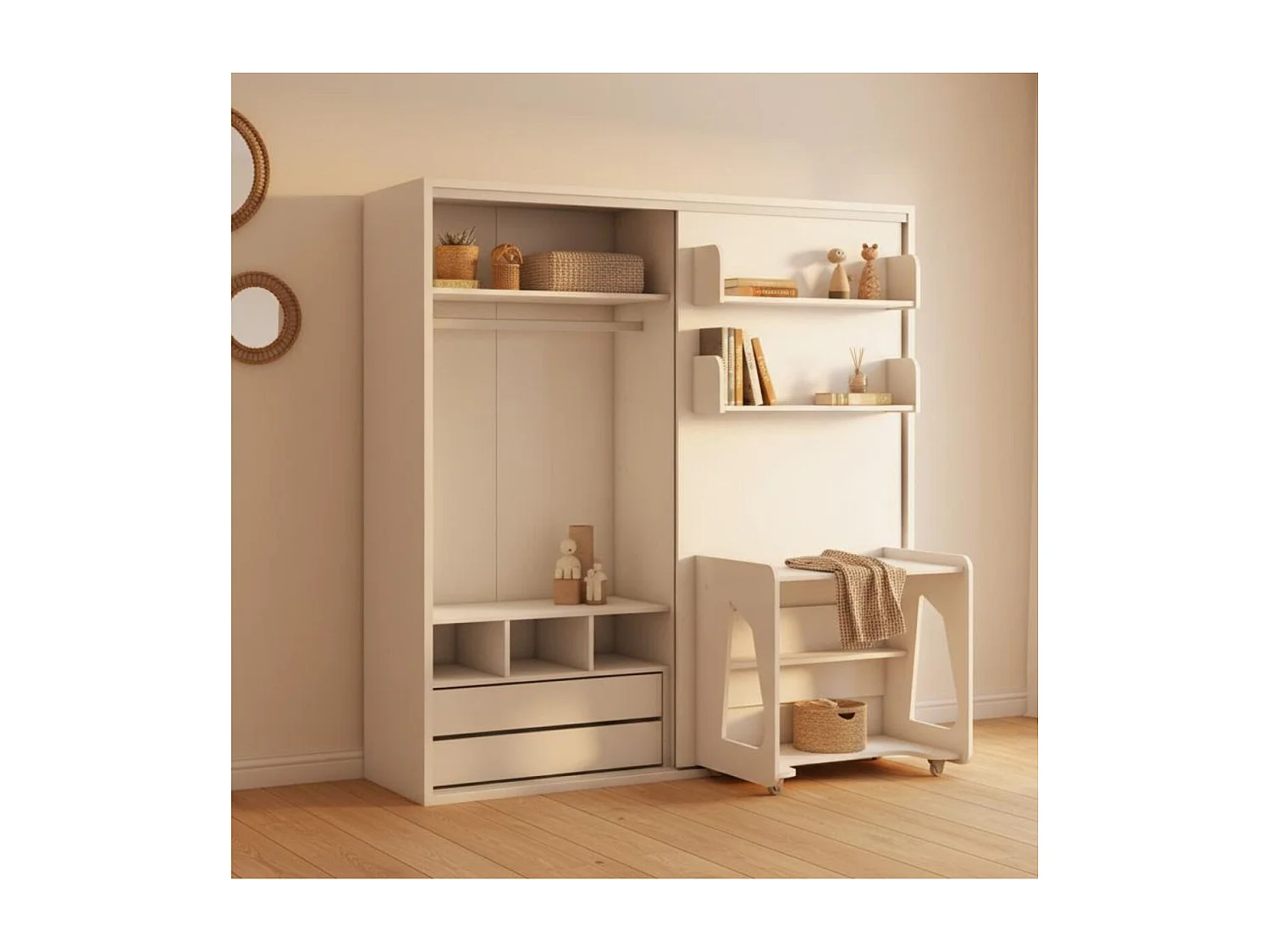 Lit escamotable chambre complète blanc 119x110x234cm