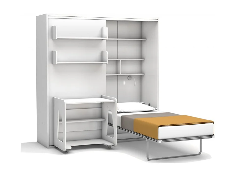 Lit escamotable chambre complète blanc 119x110x234cm