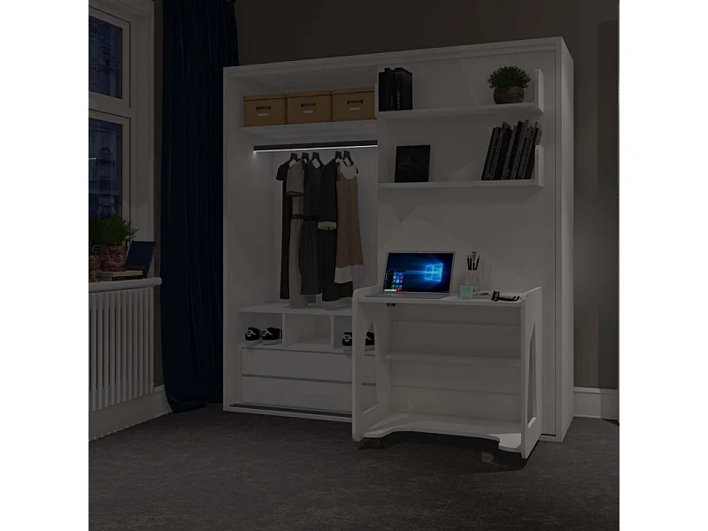 Lit escamotable chambre complète blanc 119x110x234cm