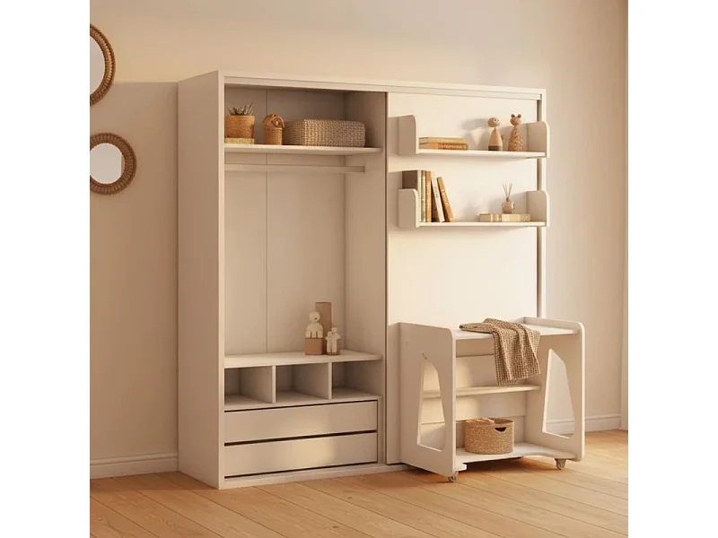 Lit escamotable chambre complète blanc 119x110x234cm