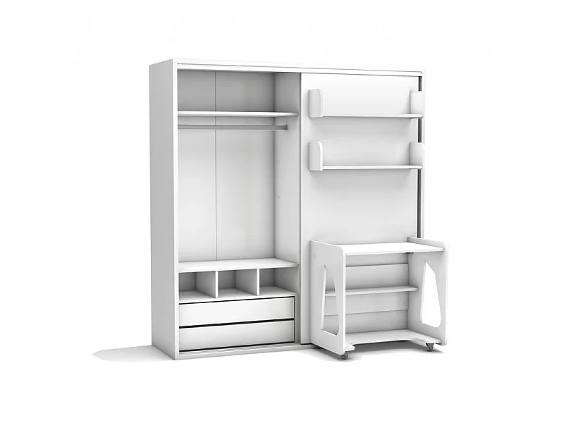 Lit escamotable chambre complète blanc 119x110x234cm