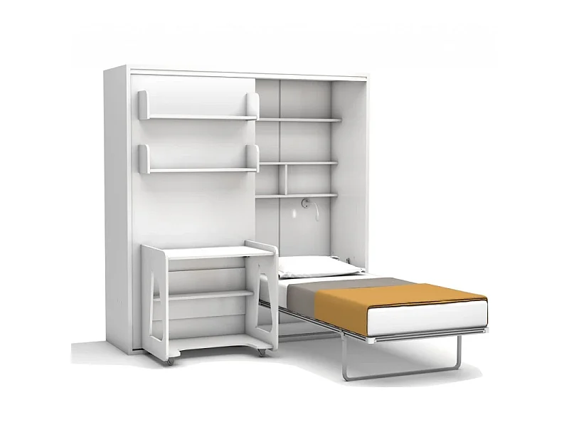 Lit escamotable chambre complète blanc 119x110x234cm