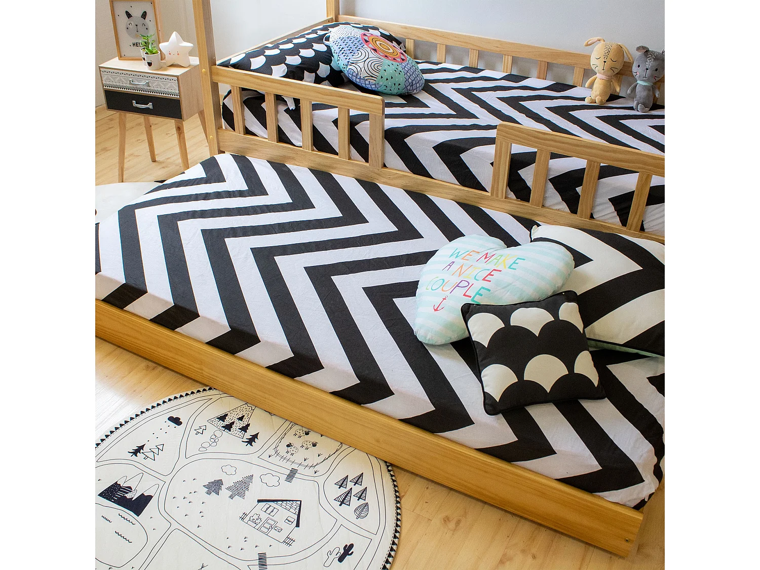 Housse de couette set 3 pièces + coussin coton blanc 90x190cm