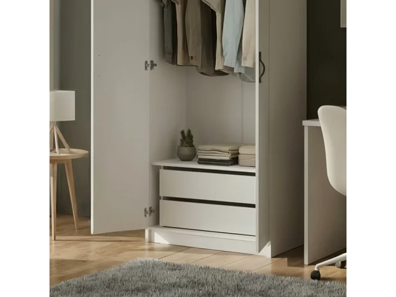 Commode 2 tiroirs pour armoire blanc 36.6x71.6x43.8cm