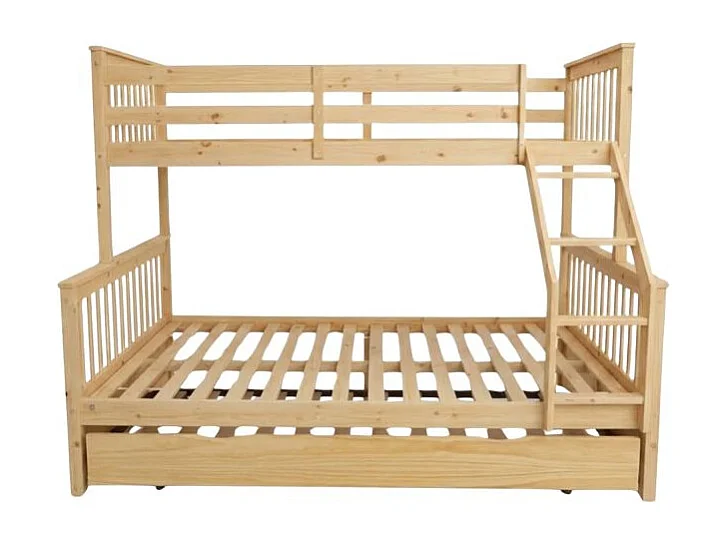 Drievoudig stapelbed + hefbaar onderschuifbed 90 hout grenen 135x190/90x190cm