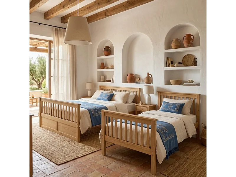 Drievoudig stapelbed + hefbaar onderschuifbed 90 hout grenen 135x190/90x190cm