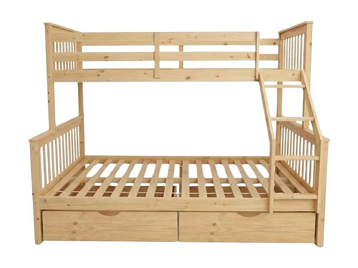 Drievoudig stapelbed + 2 lades hout grenen 135x190/90x190cm