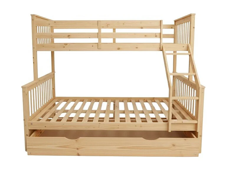 Drievoudig stapelbed + opberglade hout grenen 135x190/90x190cm