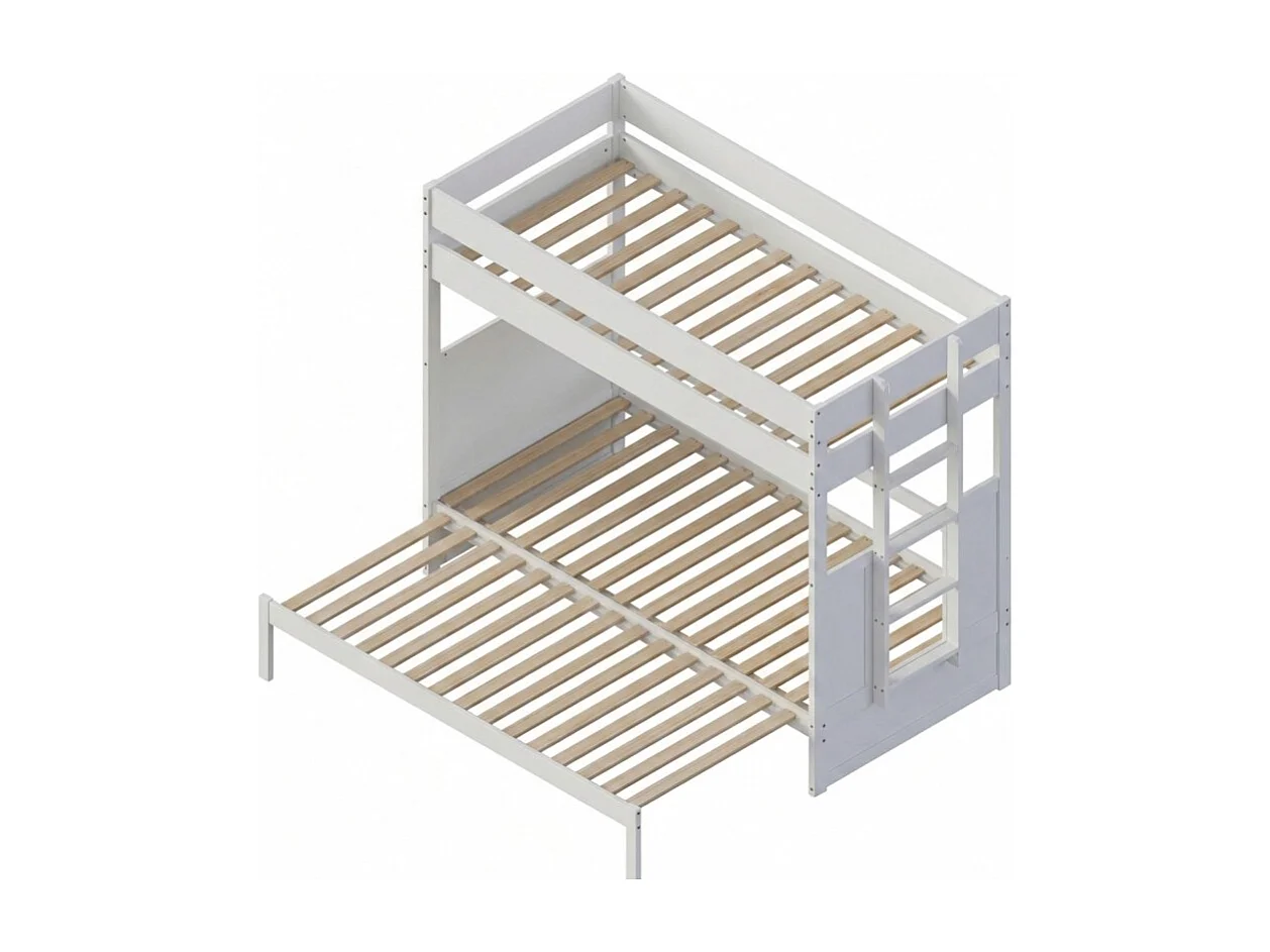 Stapelbed met ombouwbaar tweepersoonsbed + matrassen hout wit 90/180x190cm