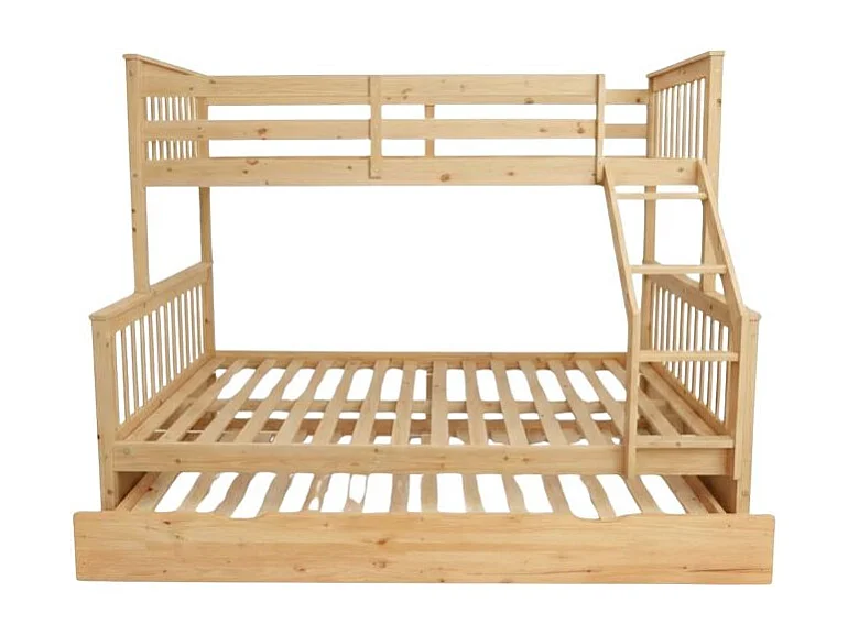 Drievoudig stapelbed + onderschuifbed hout grenen 135x190/90x190cm