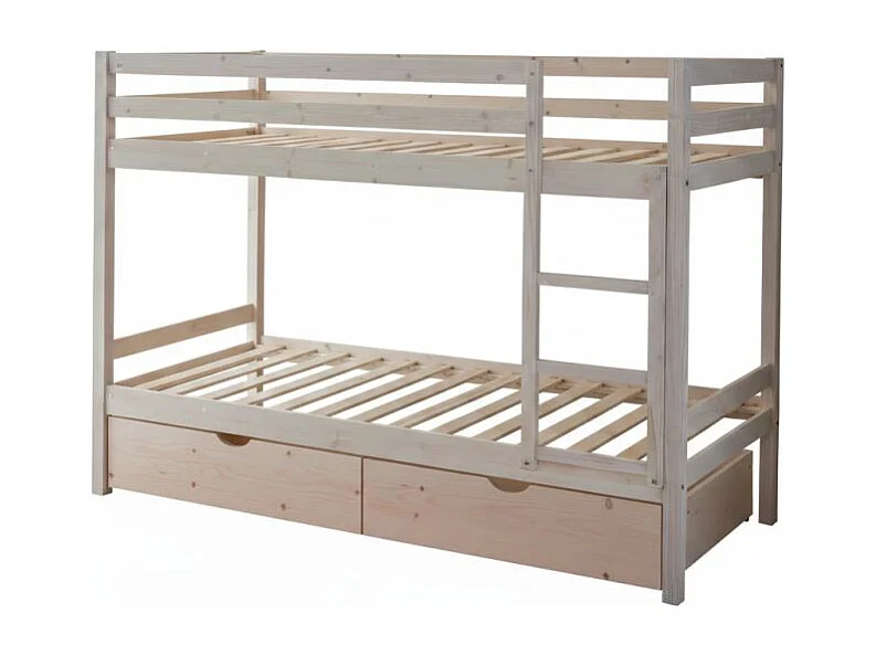 Kinderstapelbed + 2 lades hout witgewassen 90x190/90x190cm