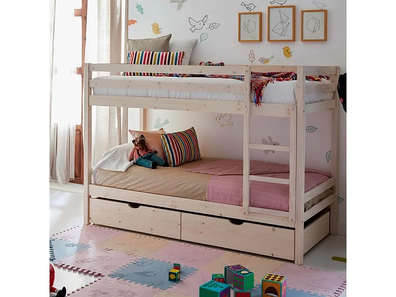 Kinderstapelbed + 2 lades hout witgewassen 90x190/90x190cm