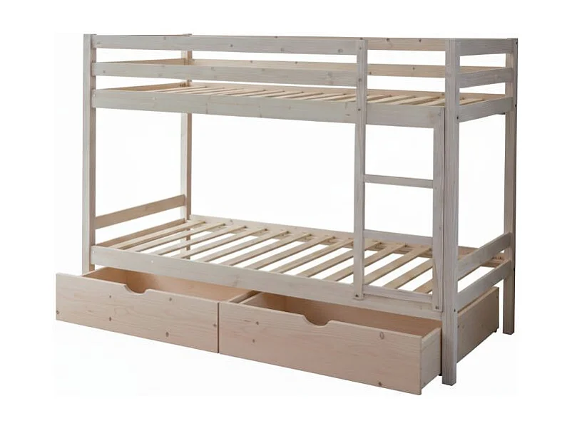 Kinderstapelbed + 2 lades hout witgewassen 90x190/90x190cm