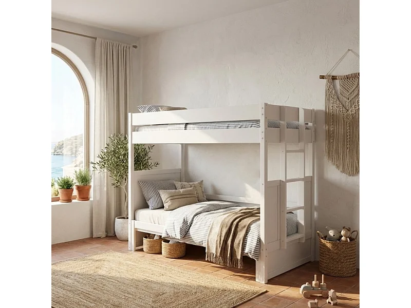 Stapelbed met ombouwbaar tweepersoonsbed hout wit 90/180x190cm