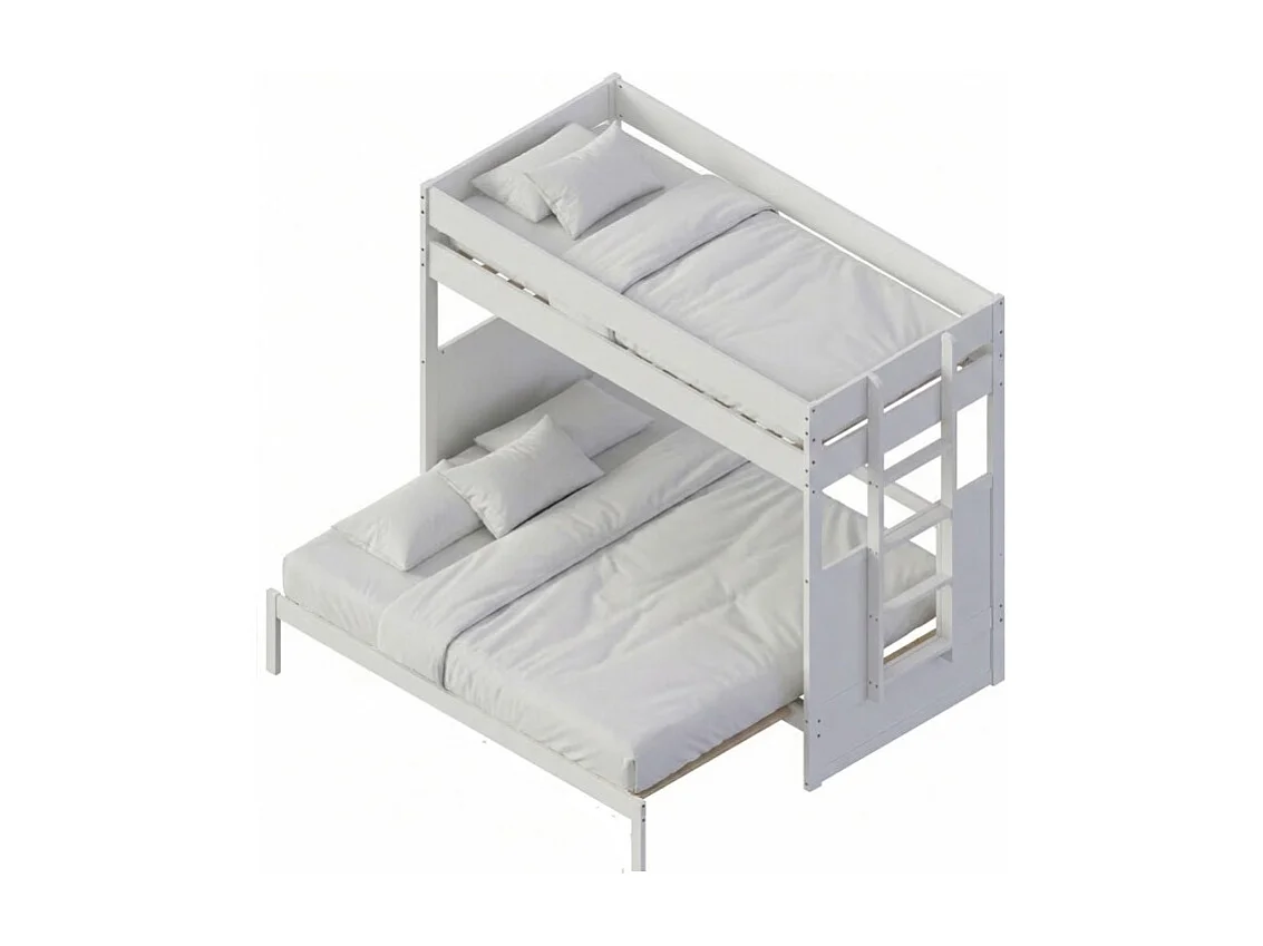 Stapelbed met ombouwbaar tweepersoonsbed hout wit 90/180x190cm