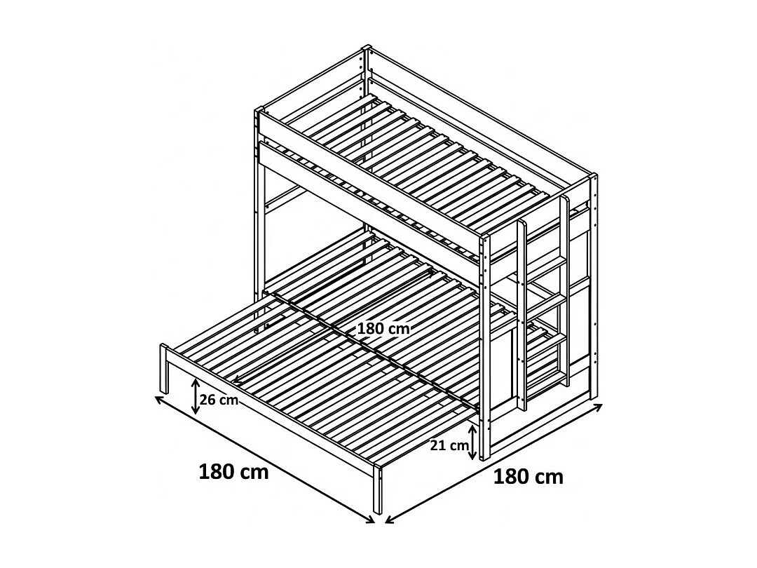 Stapelbed met ombouwbaar tweepersoonsbed hout wit 90/180x190cm
