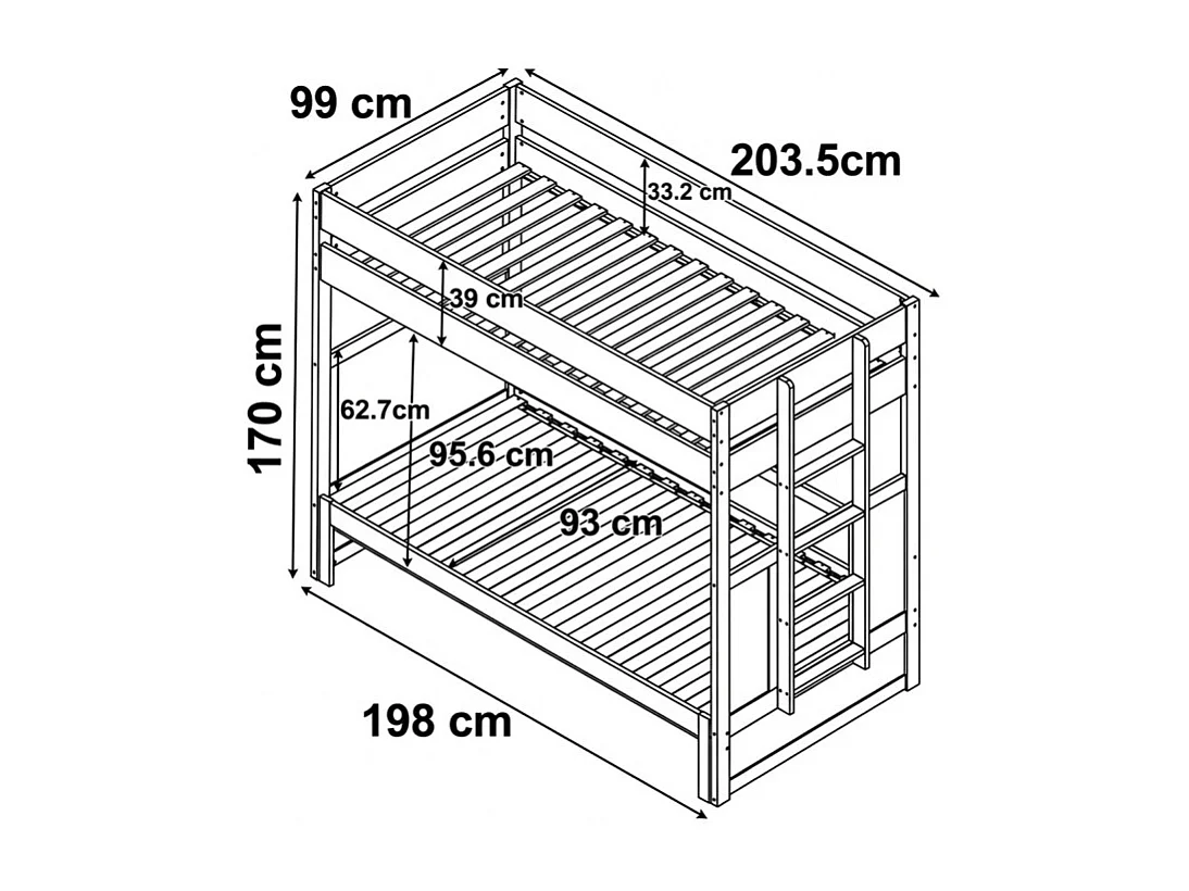 Stapelbed met ombouwbaar tweepersoonsbed hout wit 90/180x190cm