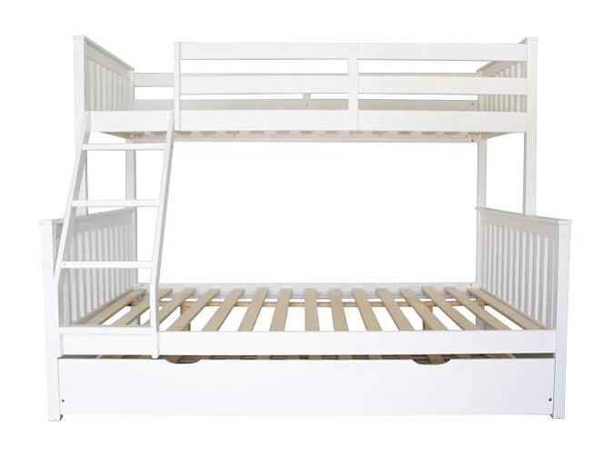 Lit superposé triple + lit relevable 80 bois blanc 135x190/90x190cm