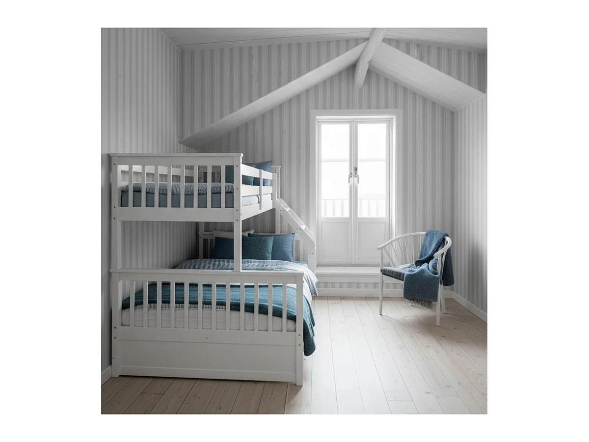 Letto a castello triplo + elevabile 80 legno bianco 135x190/90x190cm