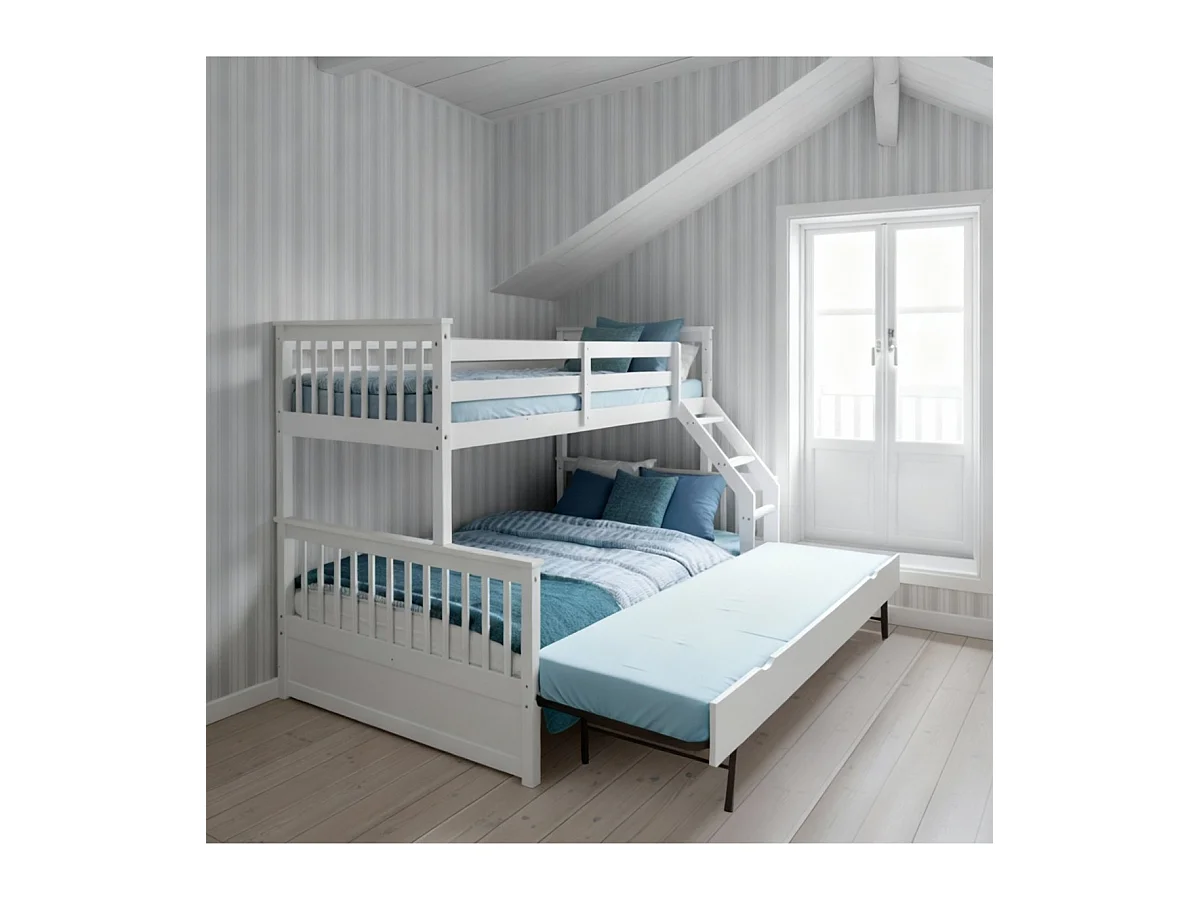 Letto a castello triplo + elevabile 80 legno bianco 135x190/90x190cm
