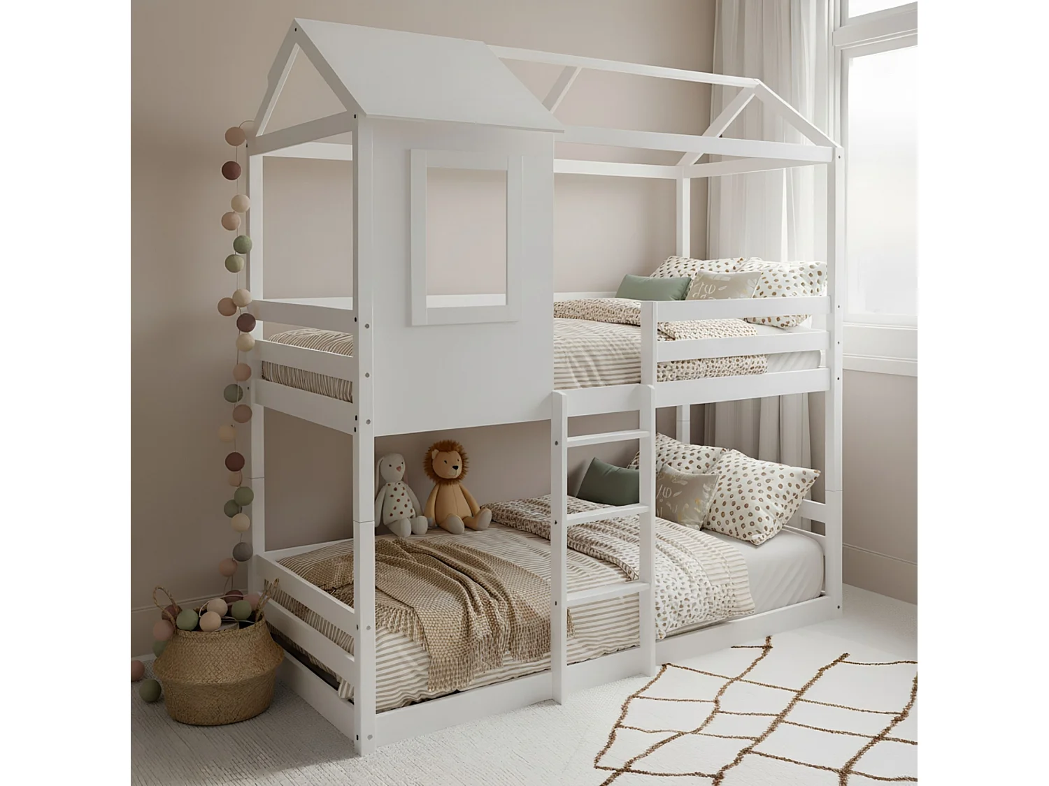 Deelbaar Montessori huisjesstapelbed hout wit 90x190/90x190cm