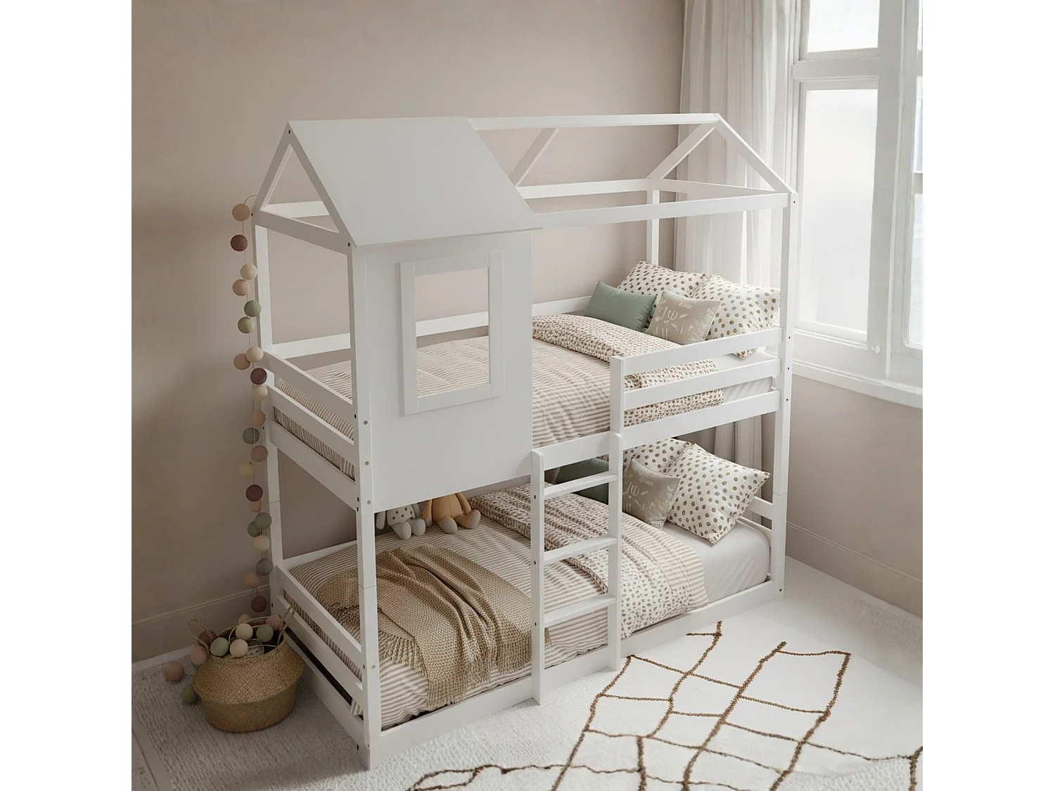 Deelbaar Montessori huisjesstapelbed hout wit 90x190/90x190cm