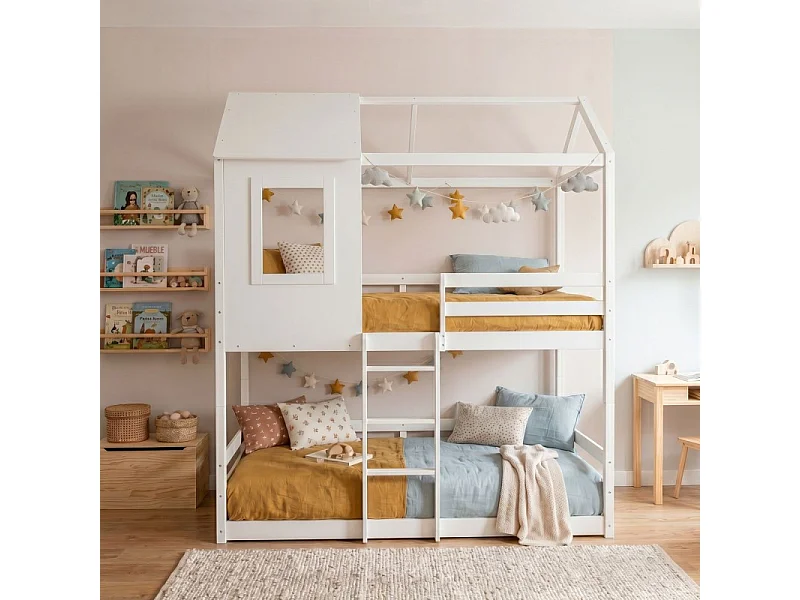 Deelbaar Montessori huisjesstapelbed hout wit 90x190/90x190cm
