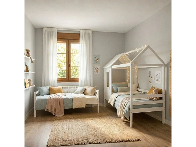 Deelbaar Montessori huisjesstapelbed hout wit 90x190/90x190cm