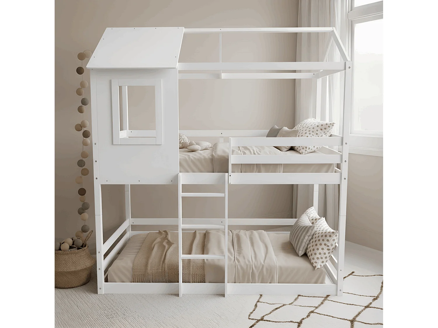 Deelbaar Montessori huisjesstapelbed hout wit 90x190/90x190cm