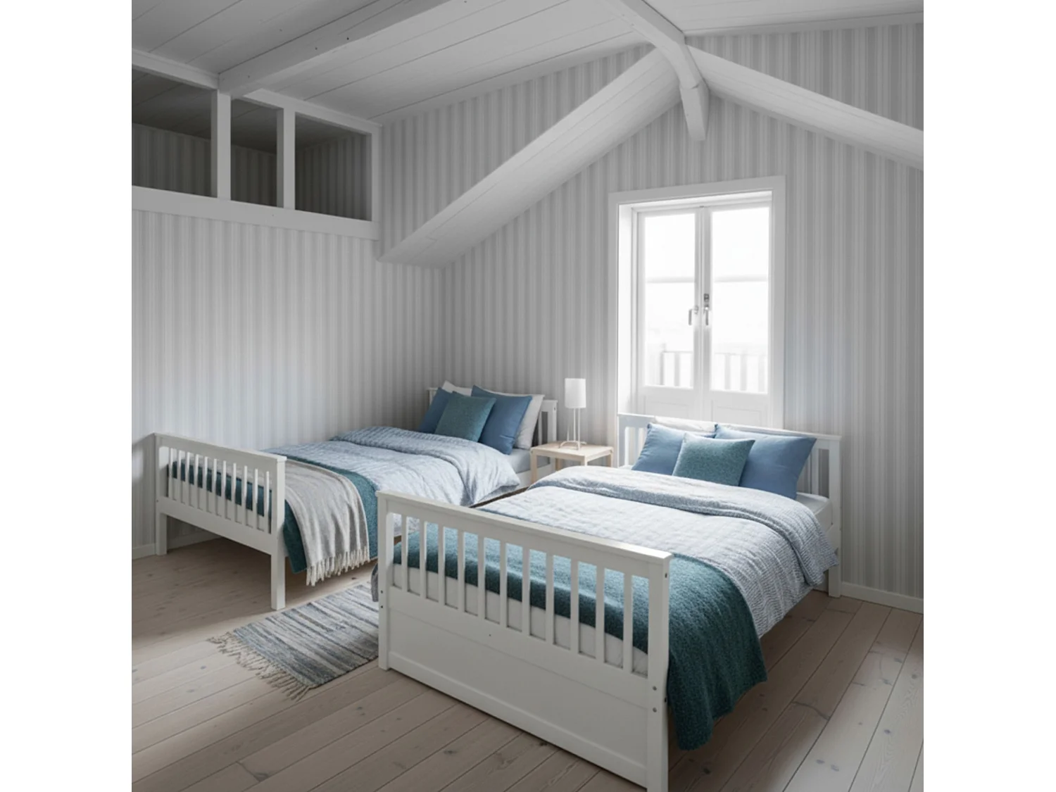 Litera triple + 2 cajones madera blanca 135x190/90x190cm