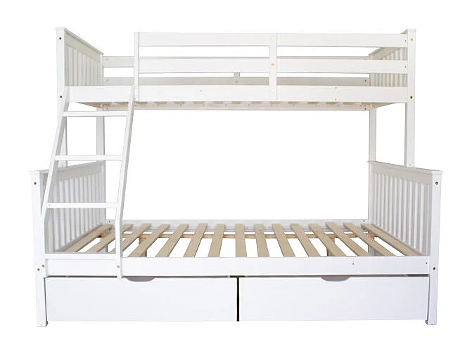 Lit superposé triple + 2 tiroirs bois blanc 135x190/90x190cm