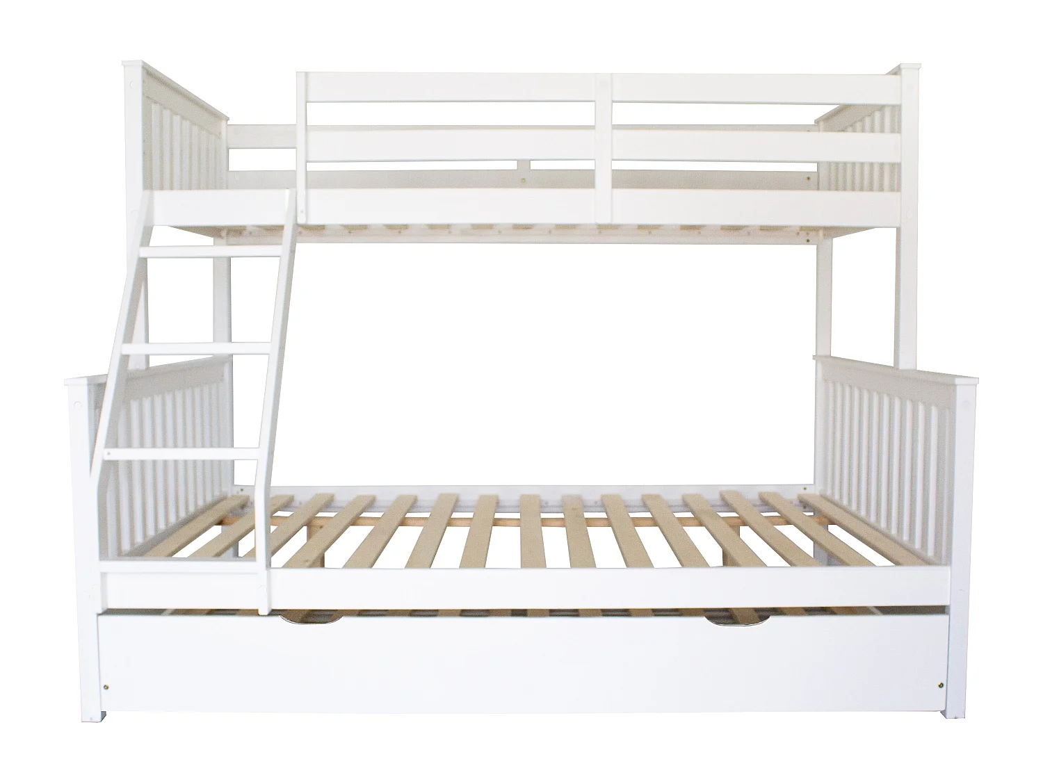 Drievoudig stapelbed + hefbaar onderschuifbed 90 hout wit 135x190/90x190cm