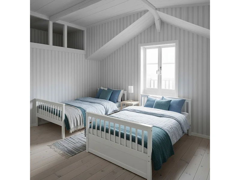 Lit superposé triple + lit relevable 90 bois blanc 135x190/90x190cm